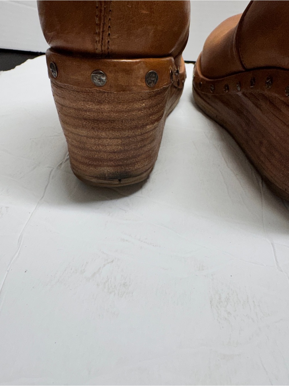 AS 98 Made In Italy Savina Camel leather wedge  bootie western cowgirl sz38 - Picture 10 of 11